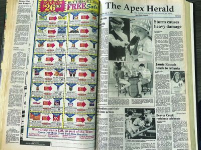 The Apex Herald closed in 2013, but the history of the Town of Apex lives on in its bound volumes, which somehow landed at the town hall. They were instrumental in crafting the history of Apex for its 150th Anniversary.