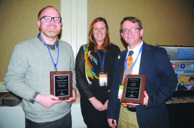 From left: Sequim Gazette Reporter Matthew Nash, Advertising Director Eran Kennedy and Editor Michael Dashiell accept awards at the Washington Newspaper Publishers Association’s 2019 Better Newspaper Contest, held at the WNPA conference in Olympia, Washington. (Photo courtesy of Michael Dashiell)