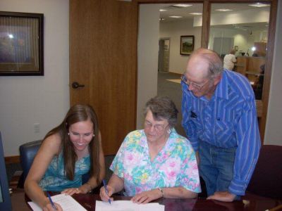 Gerri Peterson (left) purchased the Hooker County Tribune in 2008 from longtime owners Lanita and Russ Evans.