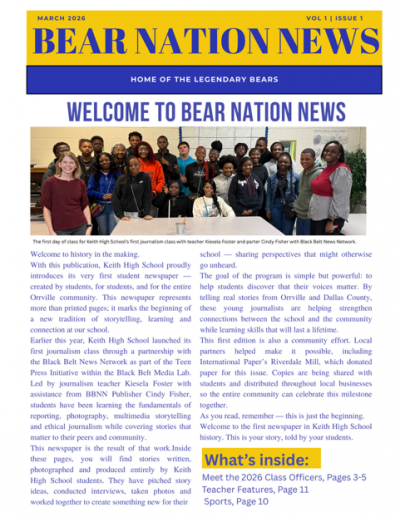 The Teen Press Institute started when a friend put together a journalism class at one of the smallest high schools in Dallas County and asked Fisher to mentor the students once a week.

They produced the Bear Nation News, a 12-page newspaper full of photos and stories by the student staff. Fisher designed the print publication using the popular Canva graphics app.