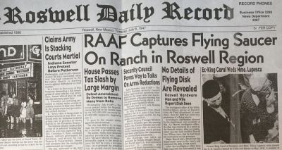 Headlines in the July 9, 1947, edition of the Roswell Morning Dispatch describe Army reports debunking the  Roswell Flying Disc  along with an assertion by officers that the object found on an area ranch was a weather balloon. The public fascination with the topic at the time is evident from the headlines as well.